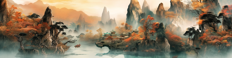 黄色夕阳山谷秋季风景水墨画,插画/手绘图,插画/手绘图库,插画/手绘图下载,插画/手绘